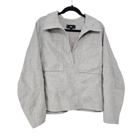 Banana Republic Wool Blend Aike Gray Long Sleeve Collared Popover Shirt - Picture 2 of 6